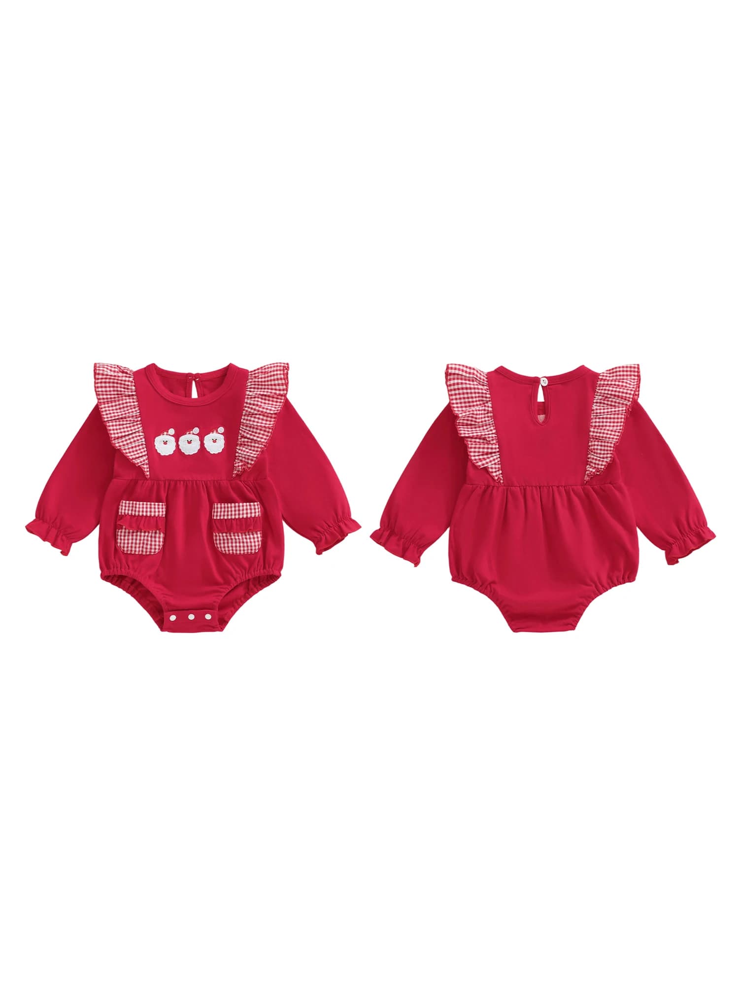Tutina natalizia per bambino da bambino con ricami di renne, tutina con maniche a volant a quadretti e felpa con cappuccio, caldo outfit invernale per bambini
