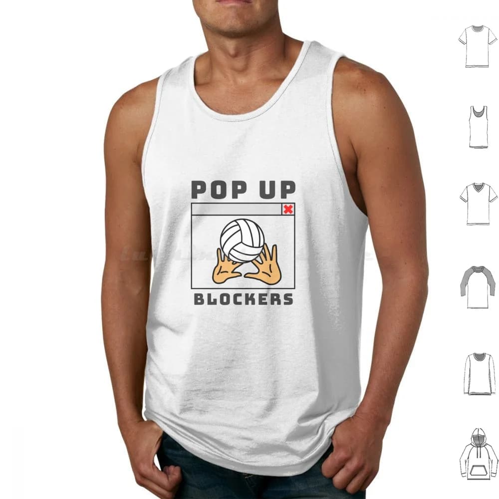 Volleyball Pop Up Blockers Tank Tops Print Cotton Volleyball Team Sports Pun Beach Volleyball Block Spike Bump Set Serve