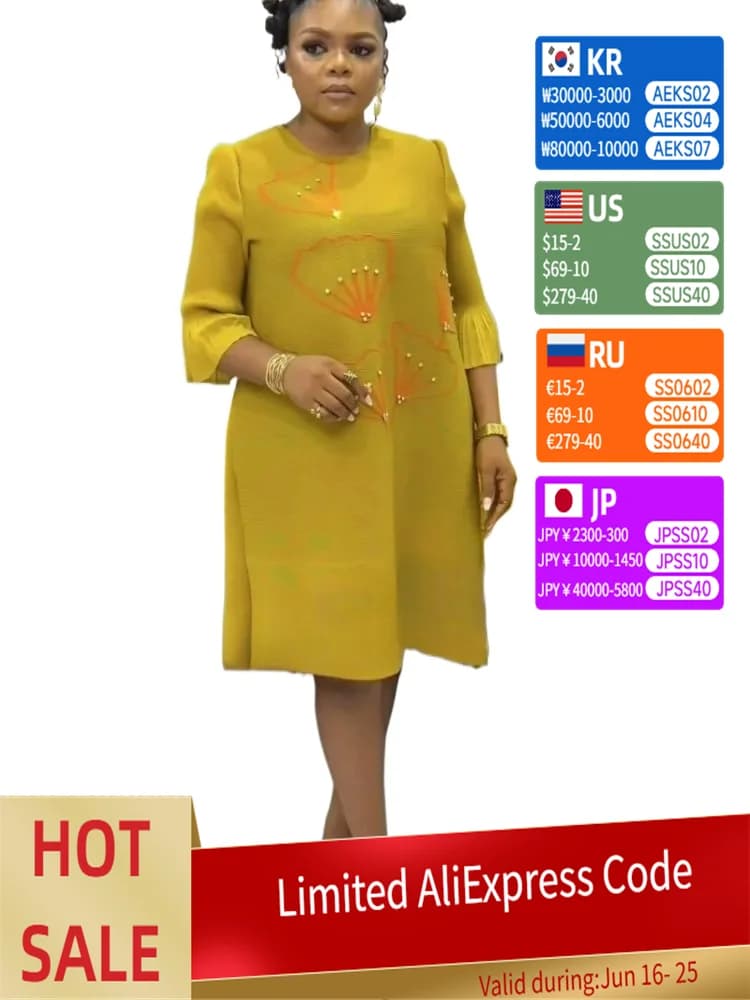 Abito plissettato ampio ed elegante Nuovo 2025 Moda Casual Girocollo Pullover Elastico Abiti medi e lunghi che agitano Moda