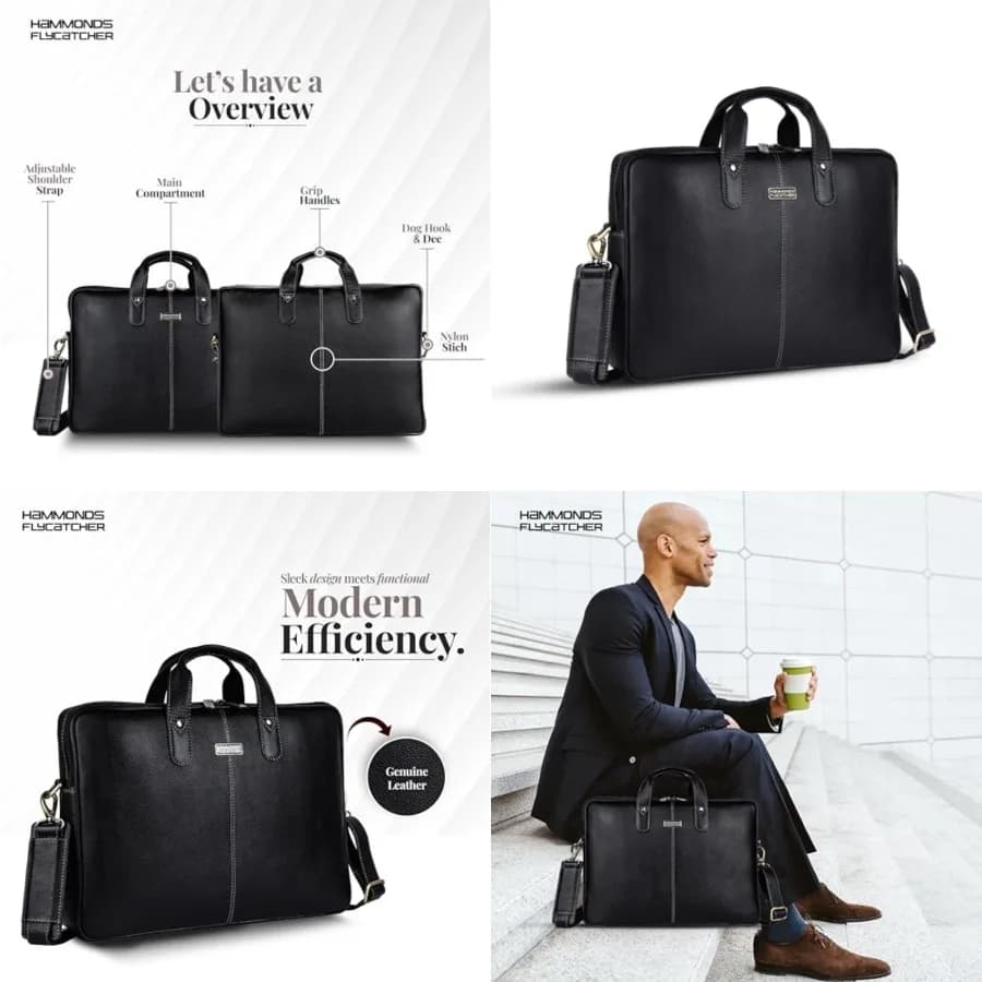 HAMMONDS FLYCATCHER Borsa per Laptop in Vera Pelle per Uomo, Custodia Imbottita per Laptop da 15.6", Borsa Messenger in Pelle per Uomo, Valigetta