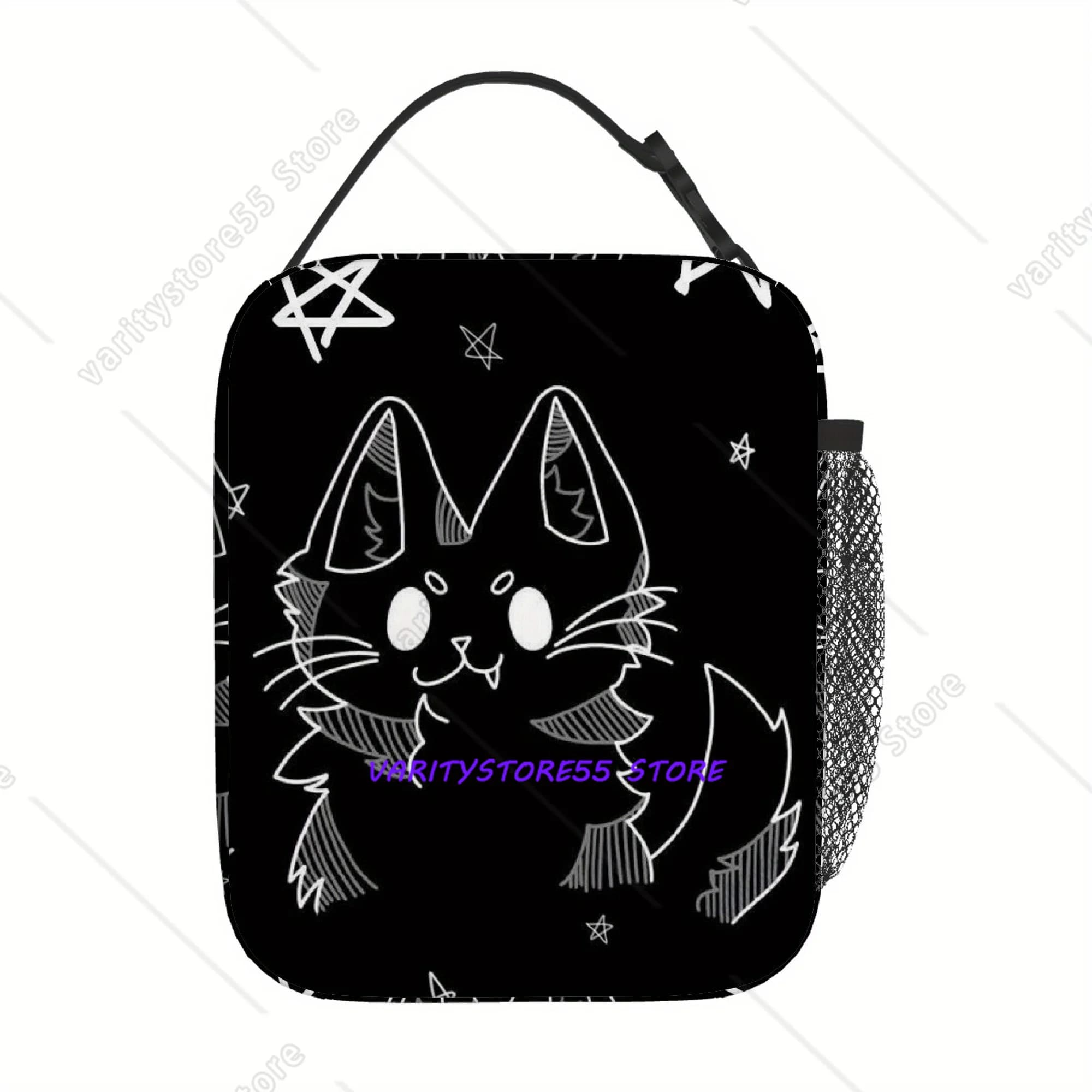 Borsa termica per il pranzo Black Cat with Stars, borsa termica riutilizzabile in tessuto Oxford, borsa termica portatile per adulti, bambini, lavoro, scuola, picnic