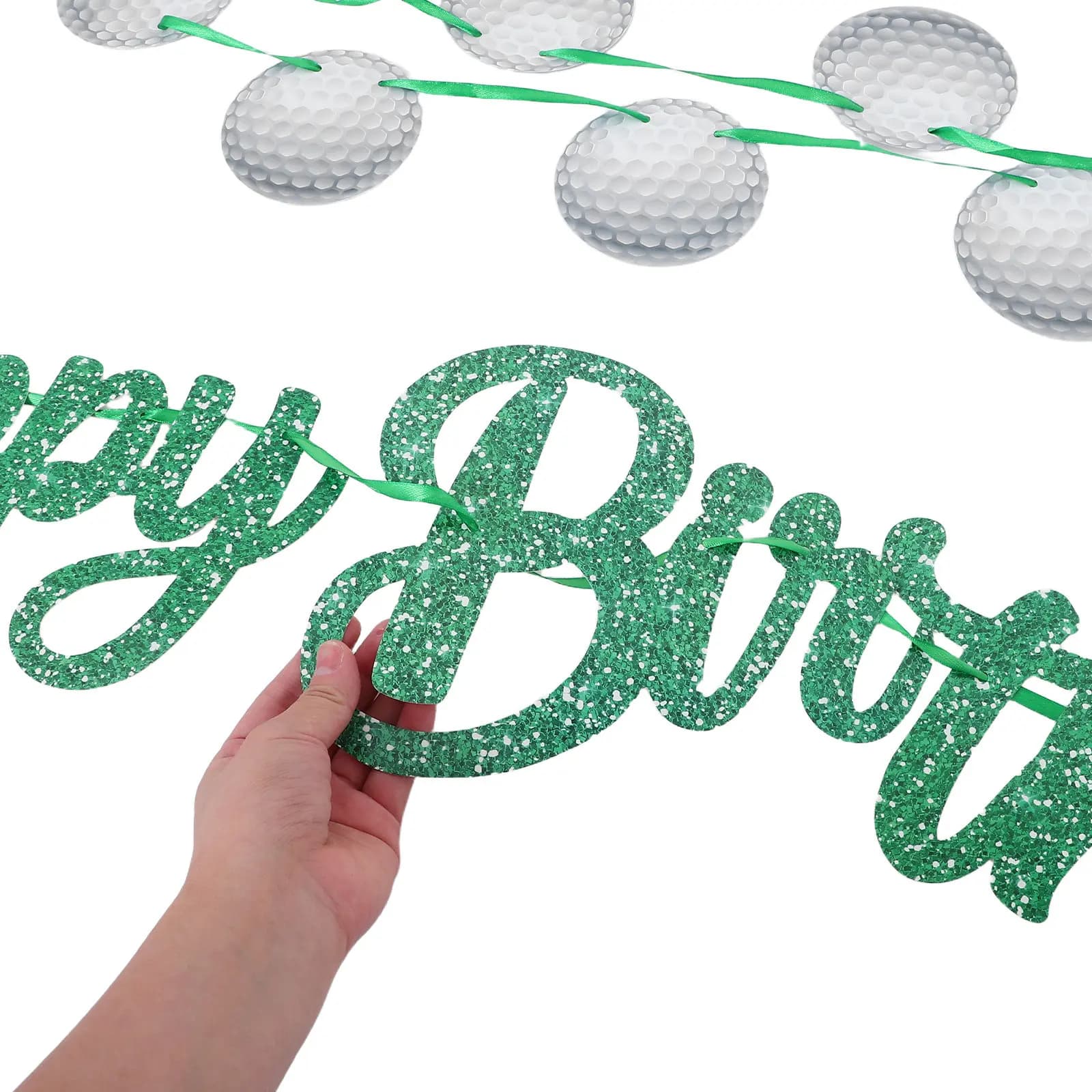 Set di 2 Striscioni Decorativi per Golf, Insegna Riutilizzabile 'Buon Compleanno', Ghirlanda con Palline Glitterate, Sfondo per Feste a Tema Sportivo