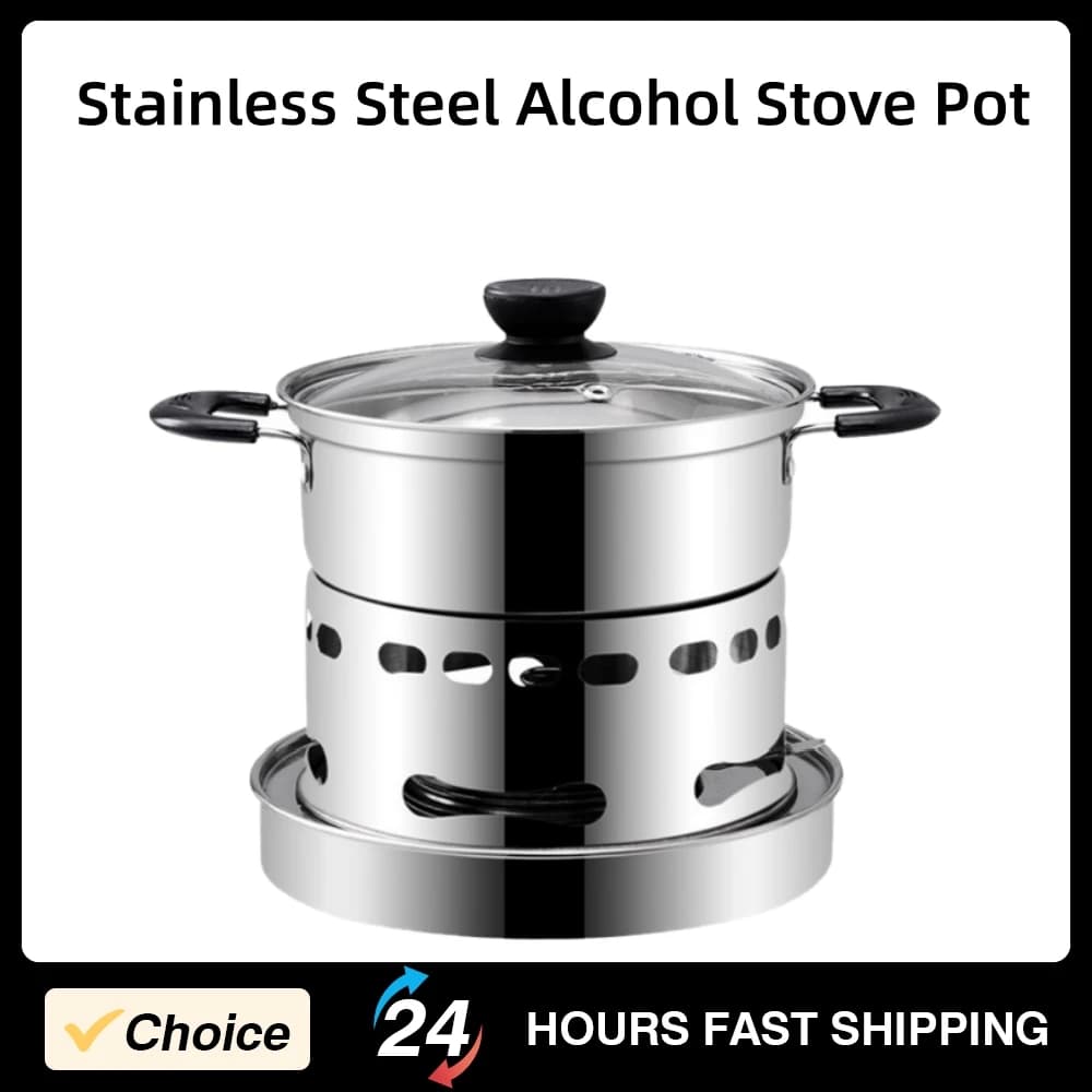Set da Cucina Portatile in Acciaio Inox per Esterni, Fornello a Alcol con Pentola, per Barbecue, Campeggio, Escursionismo, Picnic, Set Piccolo per Hotpot