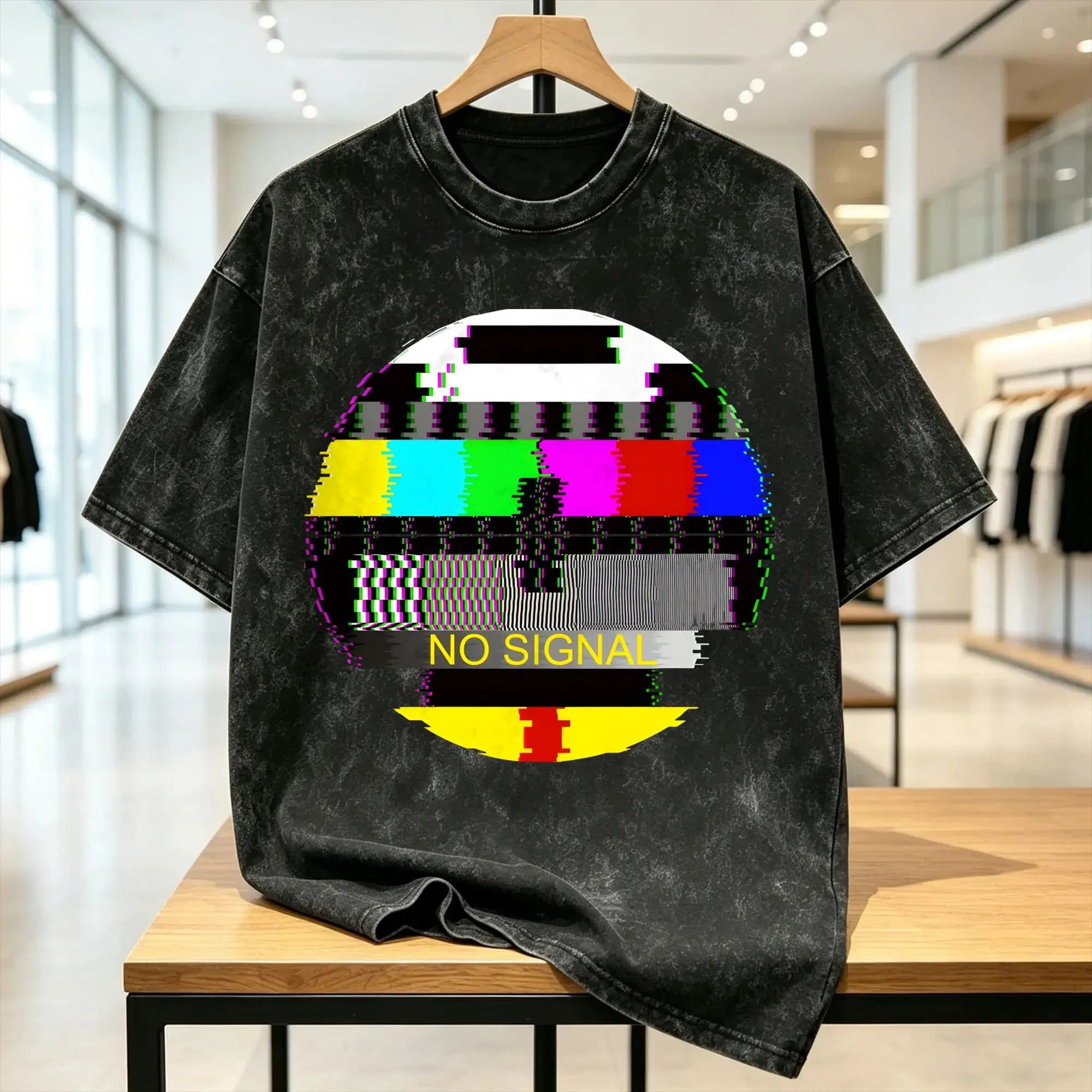 No Signal TV Test Card T Shirt Beach Vintage T Shirts Cotton Novelty Tshirt For Men Short Sleeves Design Clothing