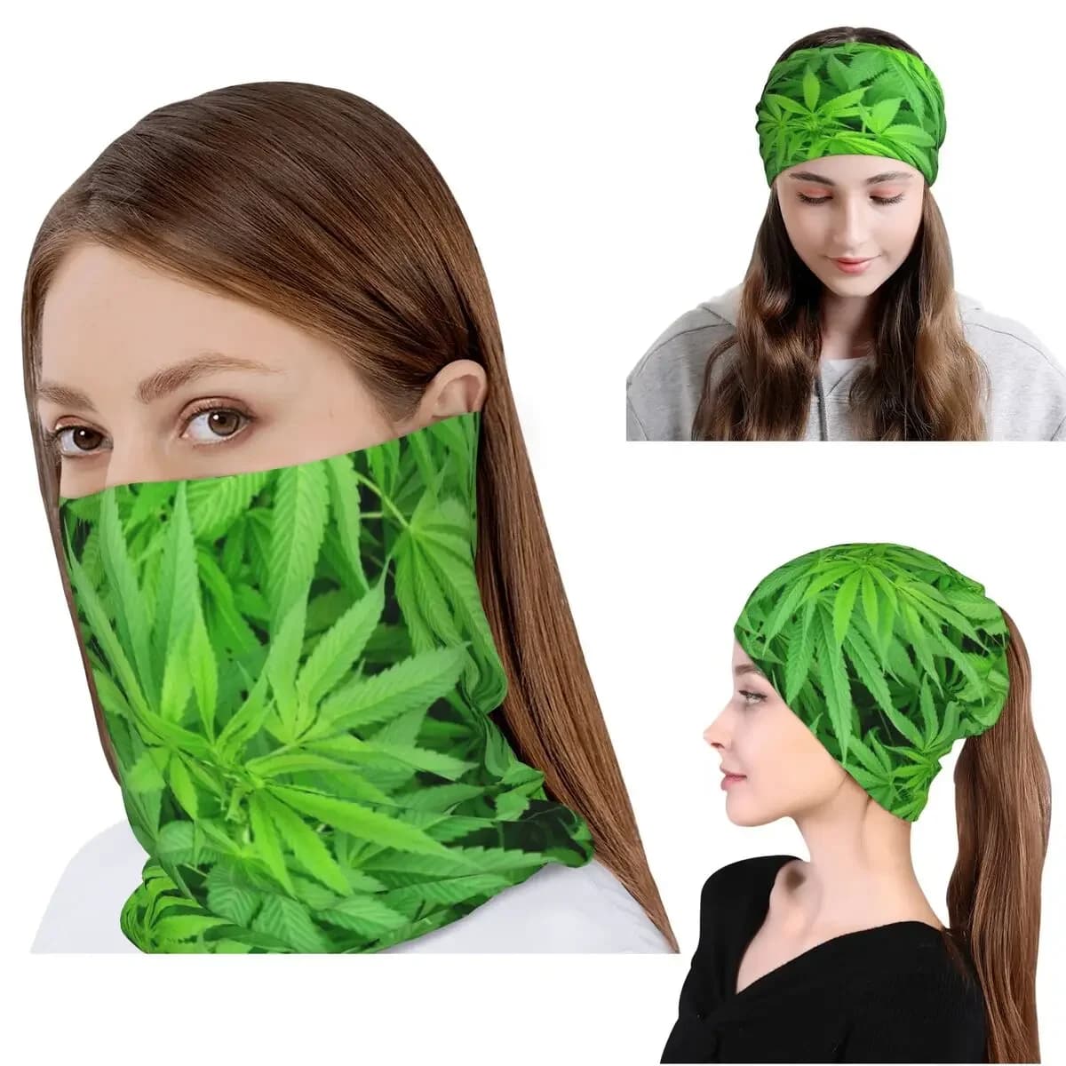 Marijuana Cannabis Weed Pot Plants Bandana Neck Cover Magic Scarf Multi-use Headband Beanies Hat for Men Women Adult Washable