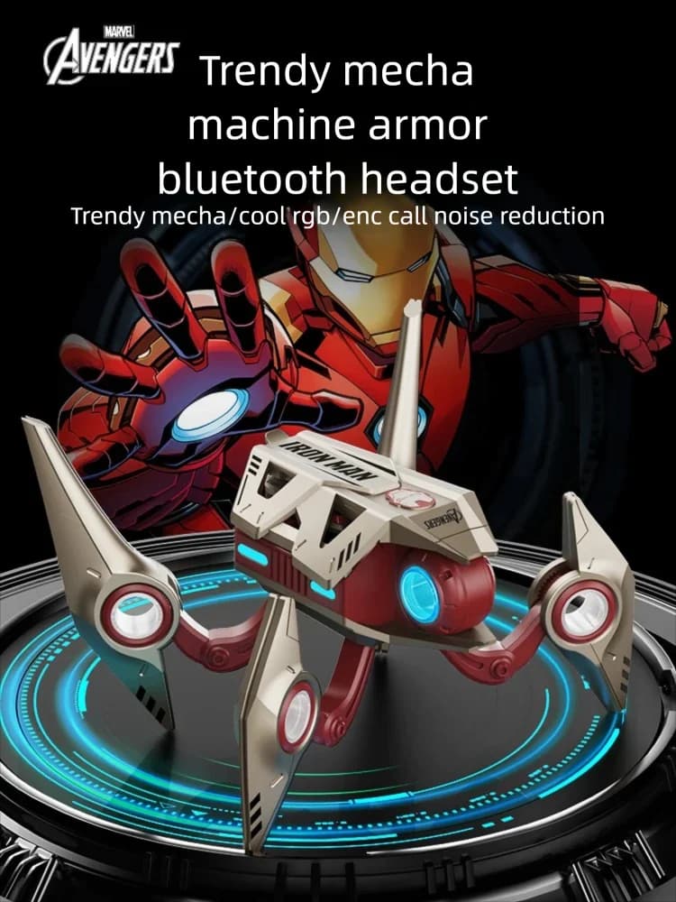 MARVEL Iron Man Semi-in-ear Riduzione del rumore Auricolari Bluetooth wireless Airpods Cool Rgb Ambiente Luce A forma di Mecha Auricolare Regalo