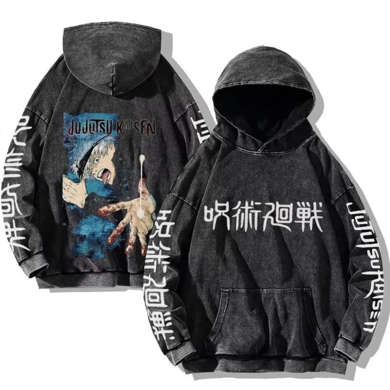 Felpa con cappuccio lavata con cappuccio anime giapponese Jujutsu Kaisen Autunno e inverno Top per coppia ampio e versatile per uomo e donna