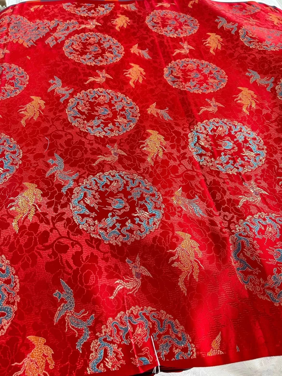 Chinese Style New Year Weaving Silk Wrapped Fabric Traditional Handwoven Decorative Material for Festive Crafts