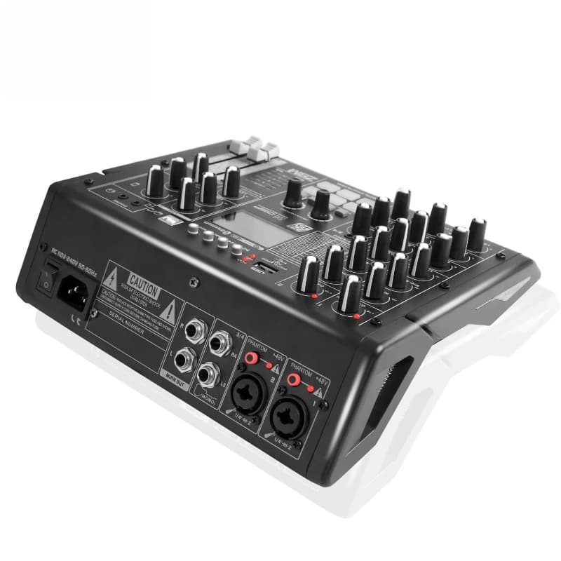 Mixer audio con scheda audio integrata per registrazione e karaoke, multifunzione, piccolo e tutto in uno.