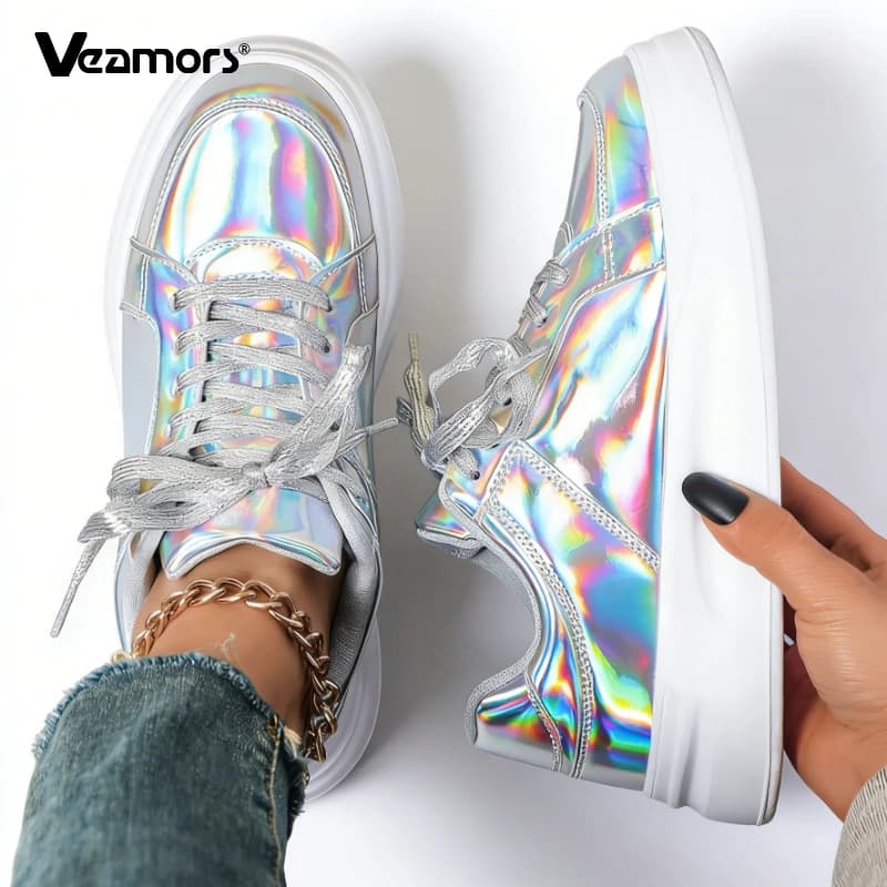 Casual Shoes with Fashion sequins, Trendy Stroller Shoes with thick sole, Casual sneakers with laces for men and women