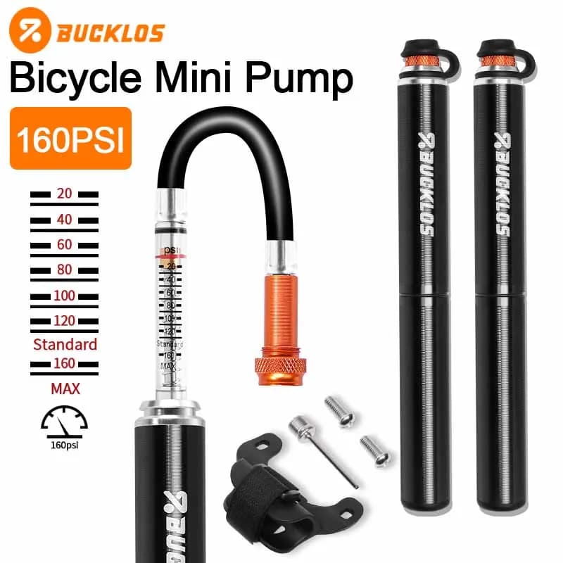 Pompa Mini BUCKLOS 160PSI per Bici MTB e da Strada, Gonfiatore Ultraleggero con Tubo Nascosto, Pompa Bicicletta Mini Durevole, Accessori per Ciclismo