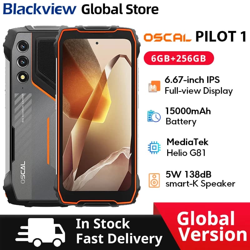 Blackview Oscal PILOT 1 Telefono robusto Display HD da 6,67 pollici + 90 Hz 15000 mAh 5 W BOX Altoparlante NFC 6 GB 256 GB Helio G81 CPU Cellulare