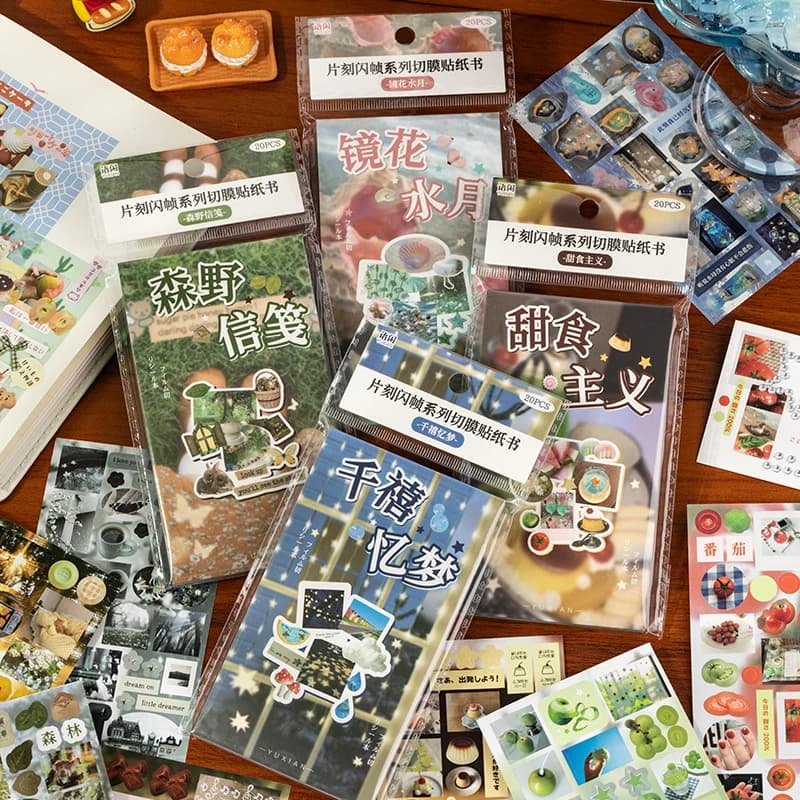 20 pieces of die-cut stickers for books, retro cartoons, handmade decorative, scrapbooking supplies, diary stickers, japanese stationery stickers