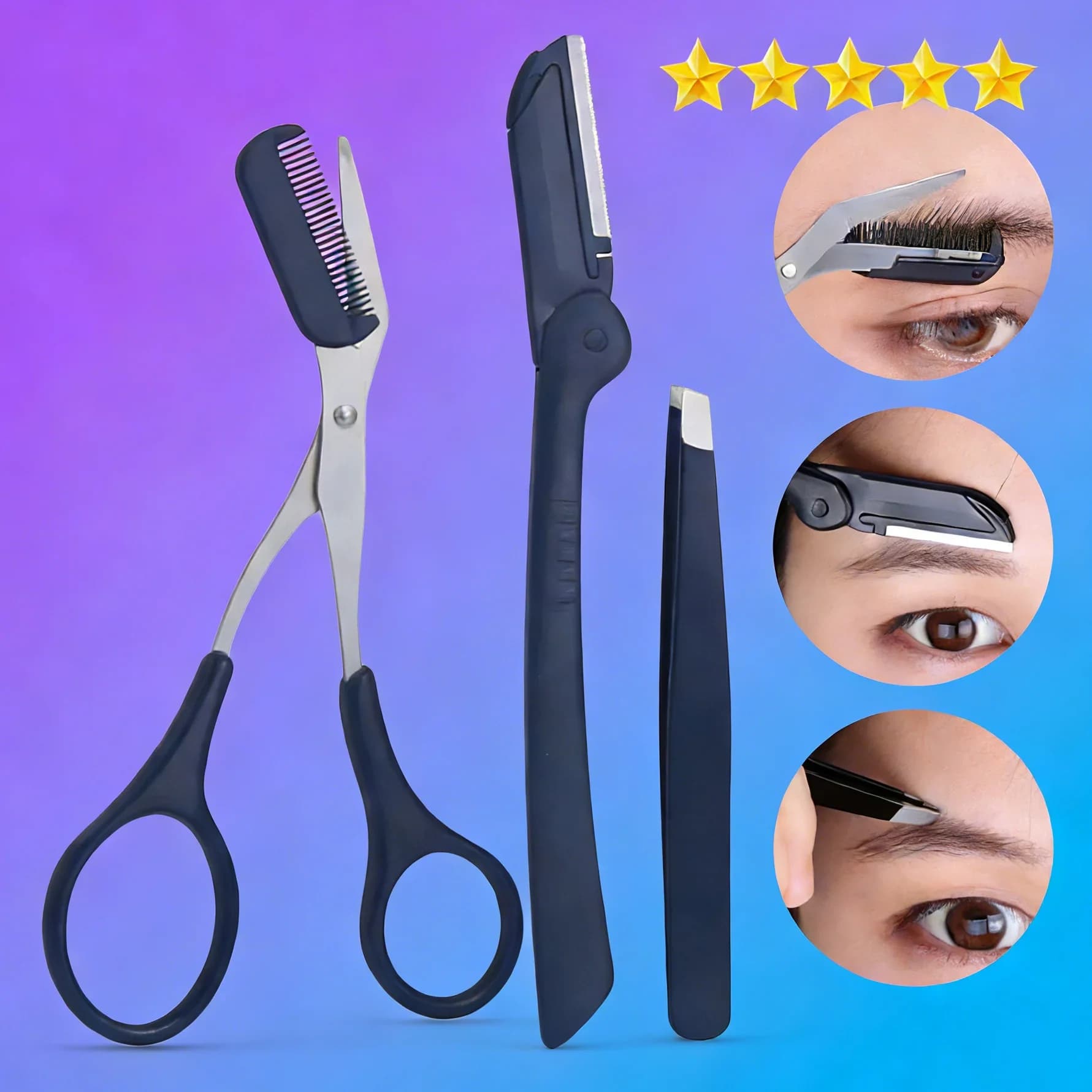 Kit per la cura delle sopracciglia in acciaio inossidabile (1/3 pezzi) - Include pettine, forbici, trimmer e pinzette per donna