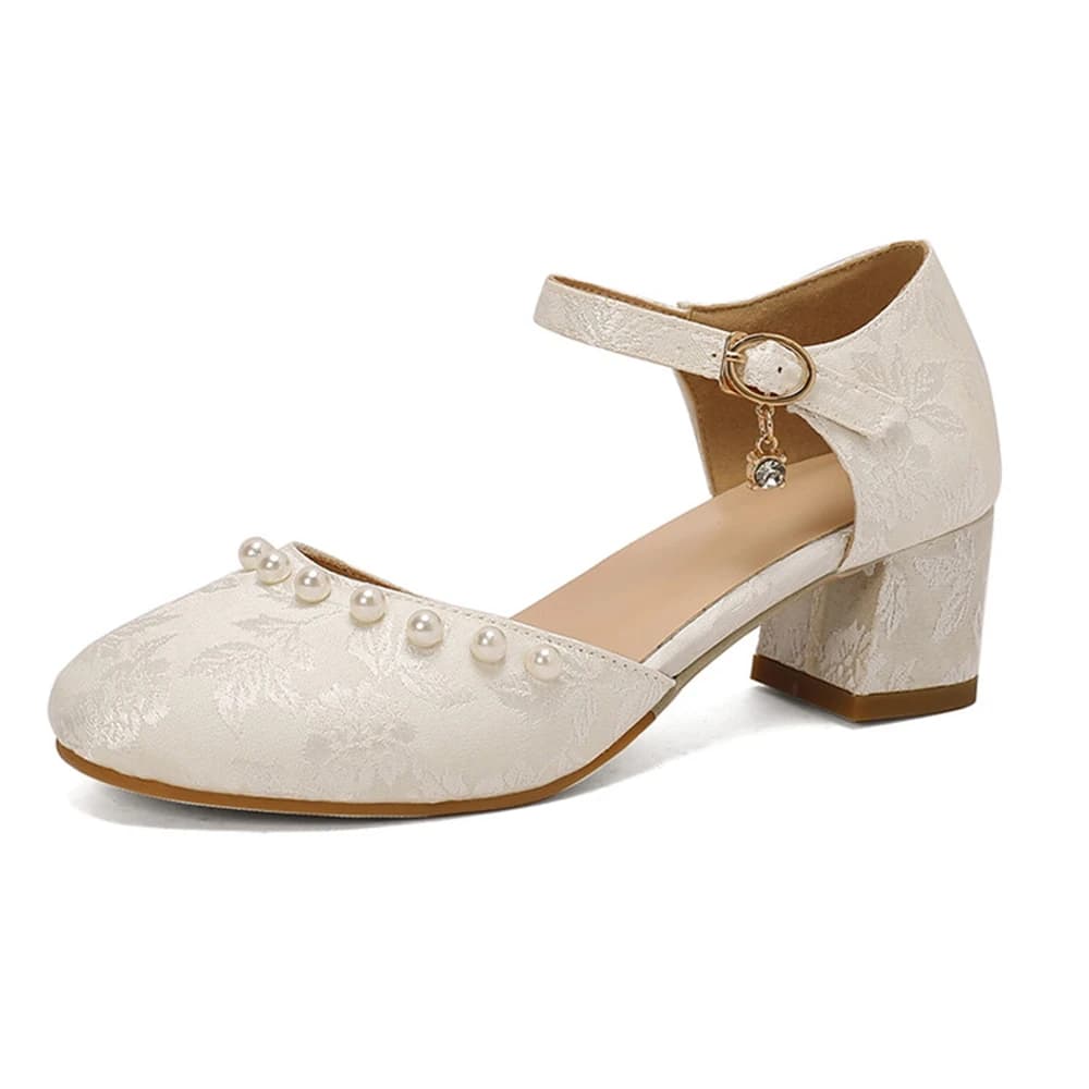 Spring Round Toe Mary Jane Pink High Heels Retro Cheongsam Dress Bridal Shoes Comfortable Formal Coarse Heels Women Shoes 87-15
