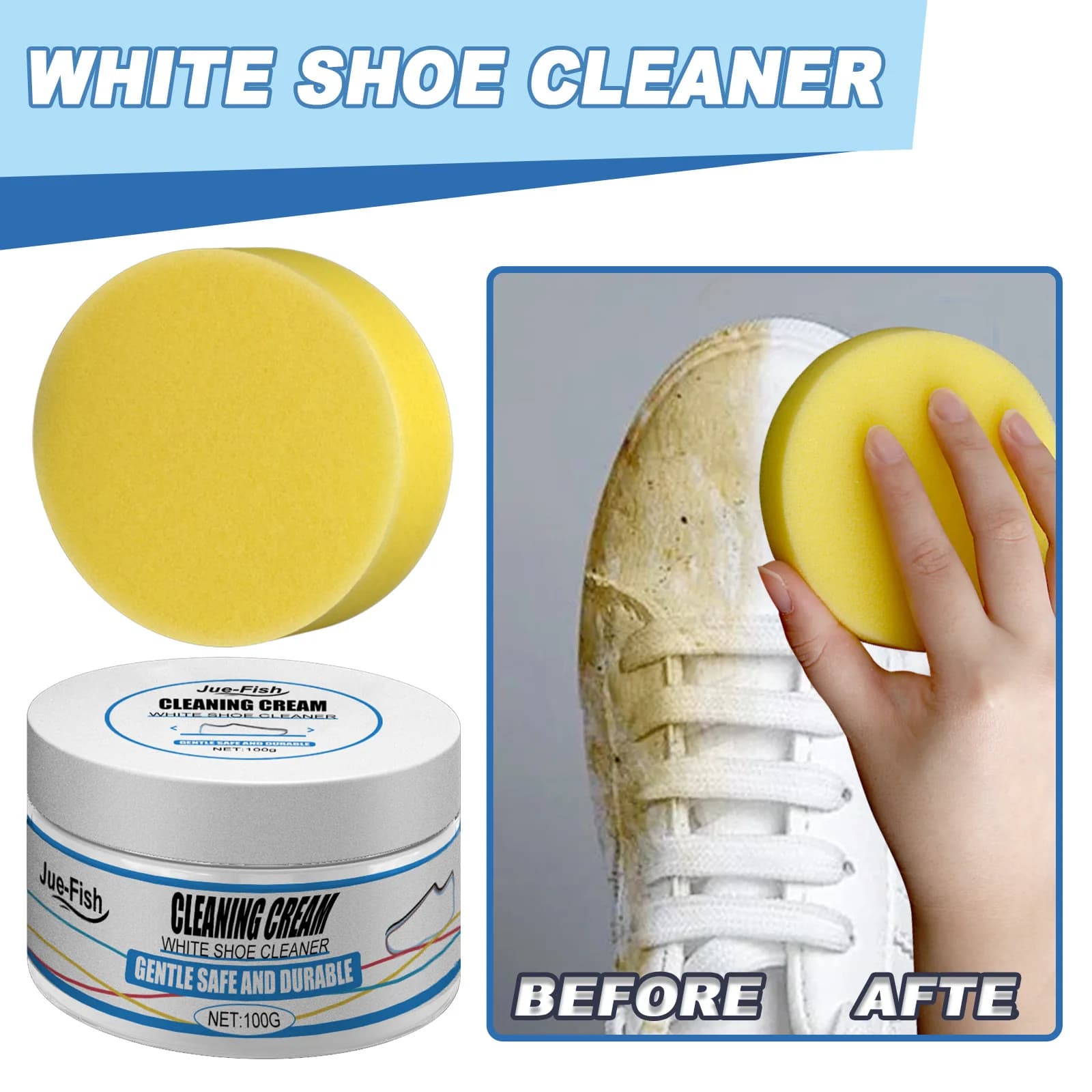 1pc Crema detergente con spugna Crema multiuso per la pulizia e la rimozione delle macchie Scarpe bianche Sneake Lavaggio gratuito Nessun ingiallimento