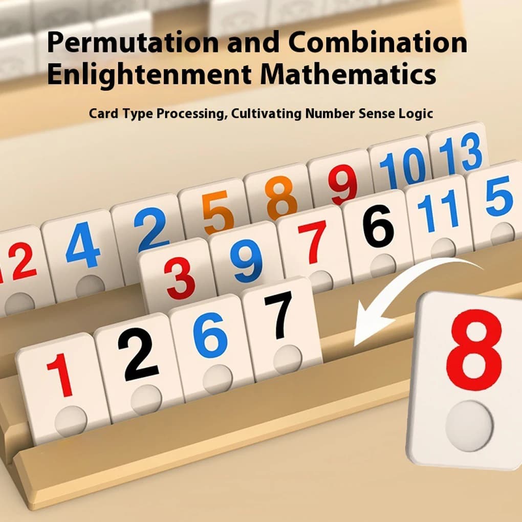 Set da gioco portatile con cubo di legno Rummy Gioco digitale con Mahjong Rummybrix e carte numeri Gioco da tavolo classico per adulti e bambini