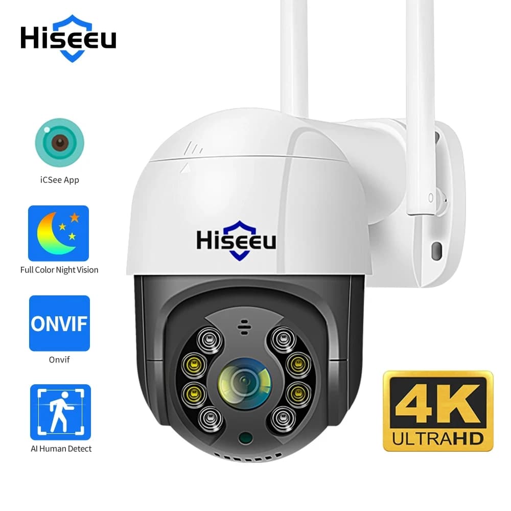 Hiseeu 8MP 4K PTZ Wifi Camera 5x Zoom digitale Ai rilevamento umano rilevamento automatico ONVIF telecamera di sorveglianza esterna Wireless iCSee App