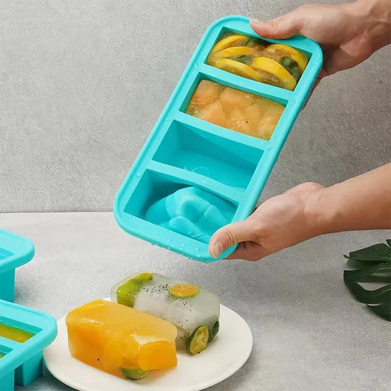 Set di 3 Stampi in Silicone per Cubetti di Ghiaccio con Contenitore a 2/4/6 Scomparti, Scatola per Conservazione Alimenti Portatile