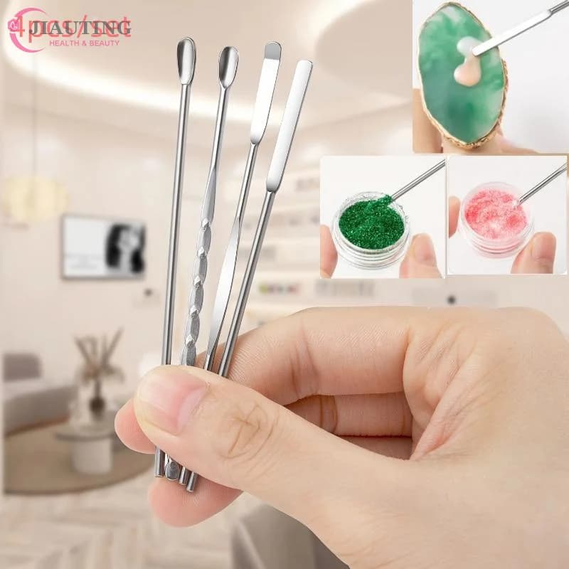 Set of 4 Mixing Sticks, Nail Art Tool, Stainless Steel Spatula for Powder, Liquid, Gel, Gel Nail, Polish, Fondotinta