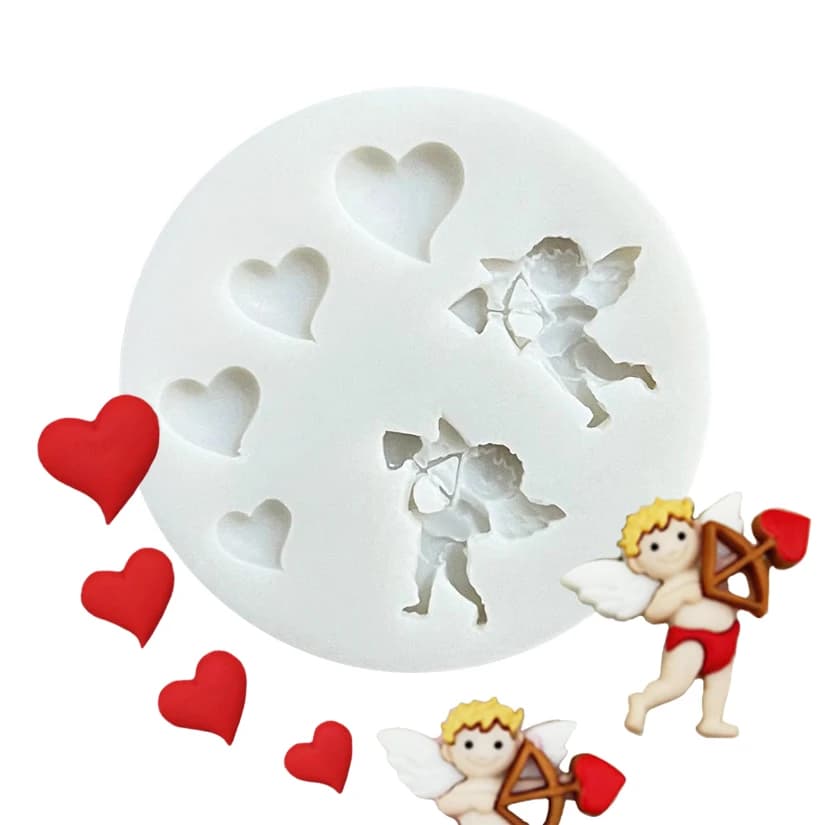 Stampo in Silicone a Forma di Cuore con Freccia di Cupido per Decorazioni di Torte, Cioccolato e Cupcake