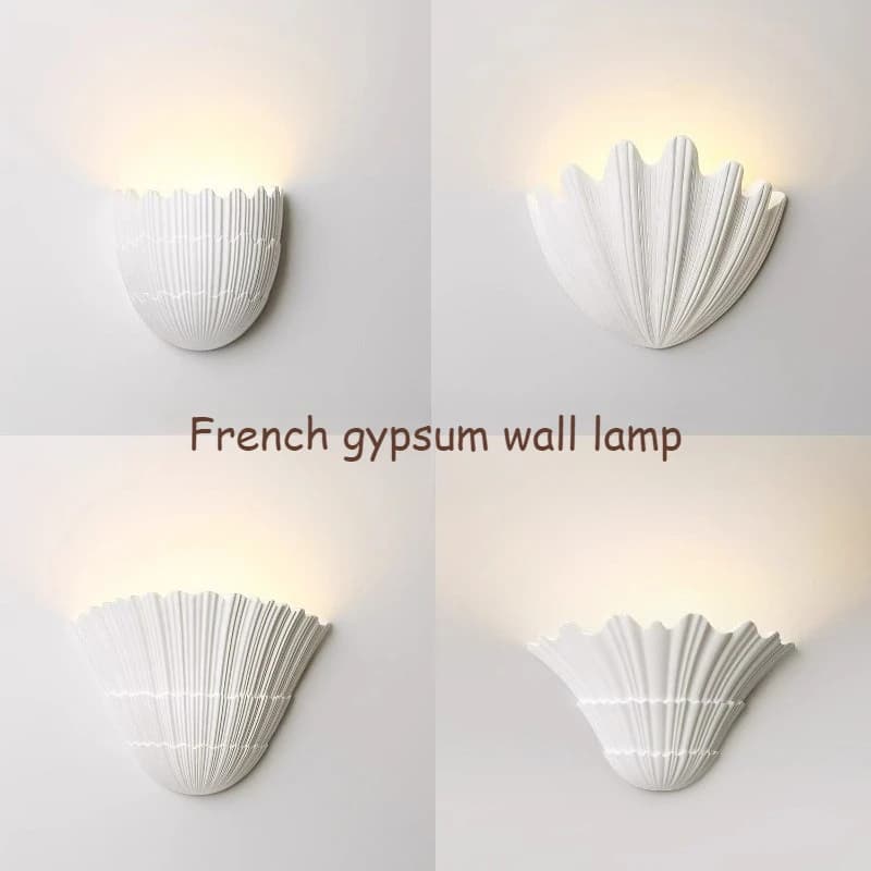 French Shell Lamp Bedroom Bedside Plaster Wall Light Wabi Sabi Baroque Style Living Room Background Hallway Lighting Fixtures