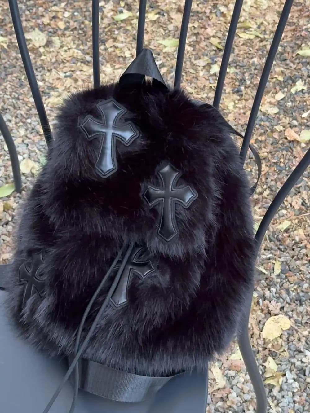 Handmade original backpack in cross-breeding plush with fake fur rope Backpacks Winter Millennium Y2K Spice Girls