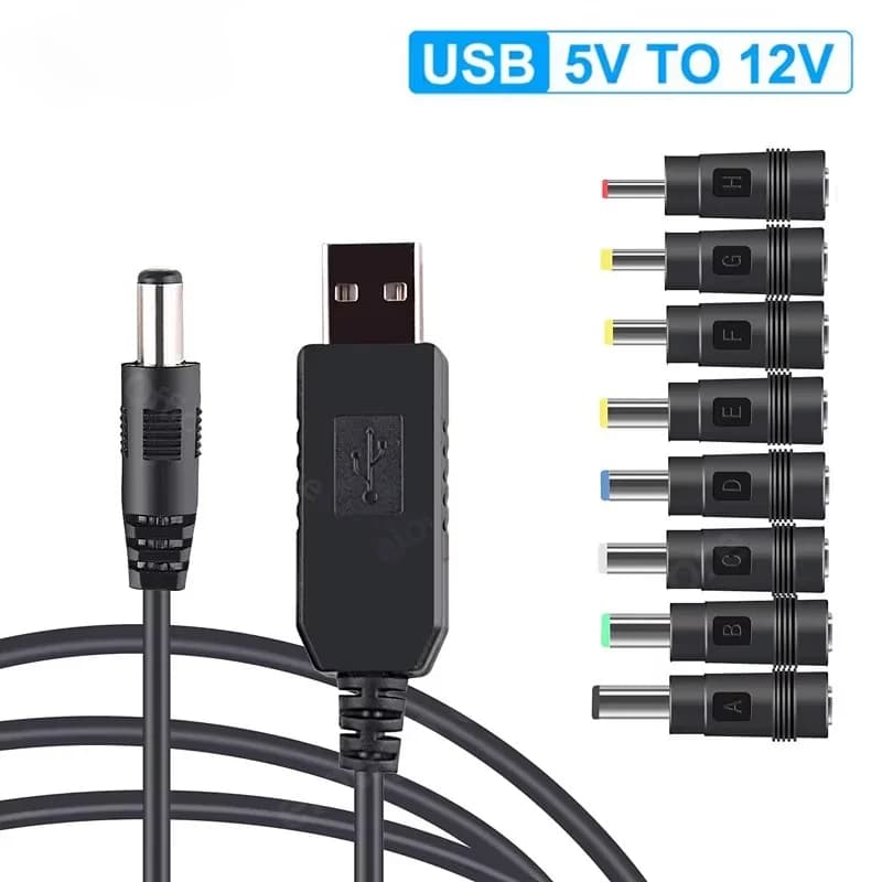 WiFi Power Bank Cable - USB to DC 5 V/12 V boost converter cable for router/modem/ speaker, portable charging adapter