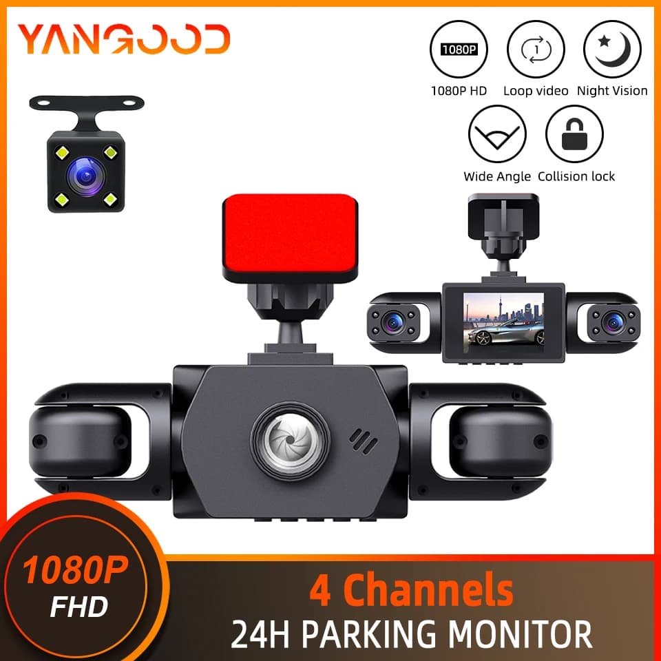 Registratore Auto 360° con 3/4 Telecamere 1080P ° Telecamera da cruscotto 24H con visione notturna opzionale, per sorveglianza parcheggio, anteriore, laterale e posteriore - DVR auto Black Box