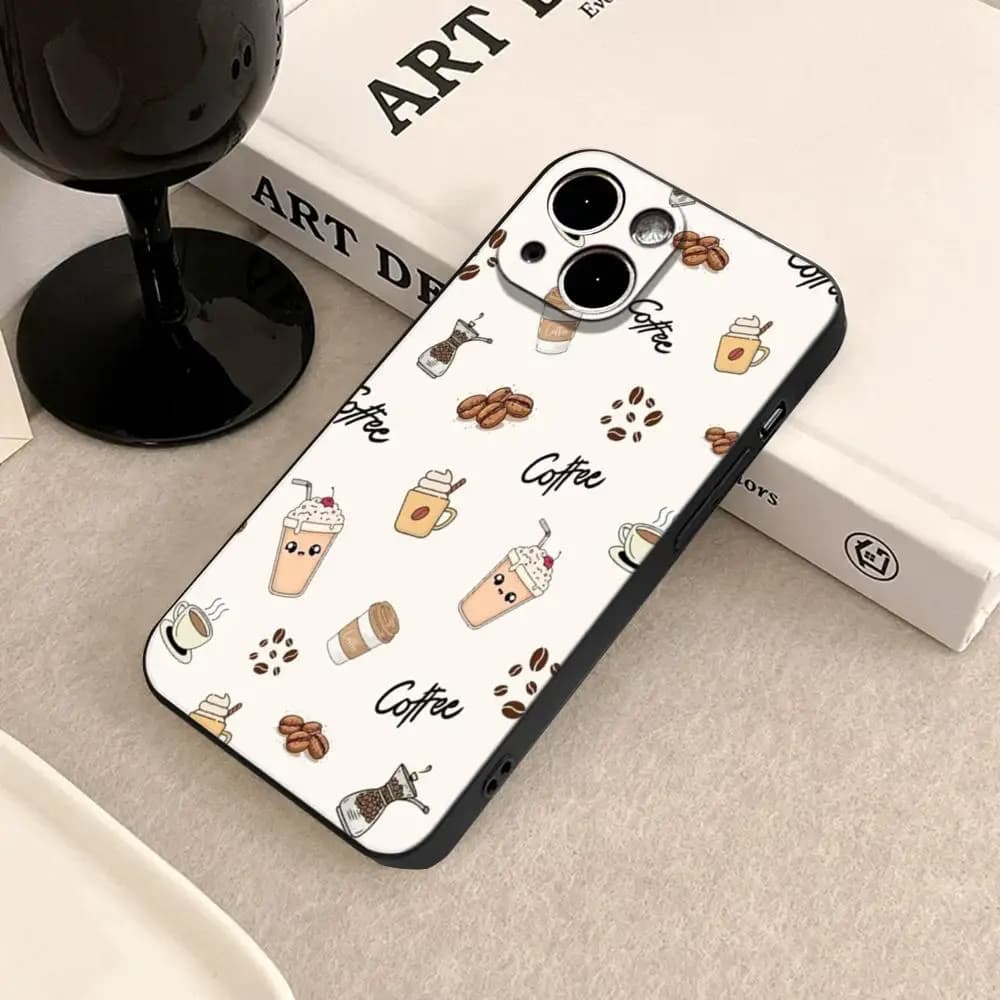 Croissant Coffee Pattern Phone Case For iPhone 14 15 16 Plus Pro 11 12 13 Pro Max X XR XS 7 8 SE 16E Matte Soft TPU Fundas Cases