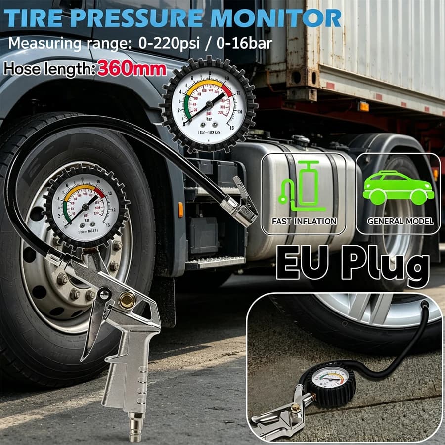 Manometro per pneumatici auto, misuratore di pressione dell'aria, sistema di monitoraggio della pressione dei pneumatici, spina EU, tester 0-220 PSI