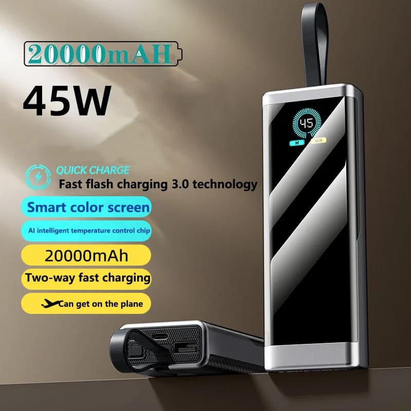 20000mAh PD45W Fast Charging Power Bank Portable External Battery Pack for IPhone Xiaomi Laptop Large Capacity Powerbank