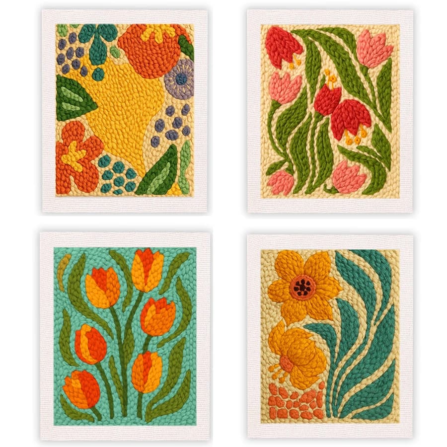 25x30cm New Flower Punch Neddle Kit for Beginners Square Frame Punch Needle Embroidery Kits for Adults Art Sewing Diy Craft
