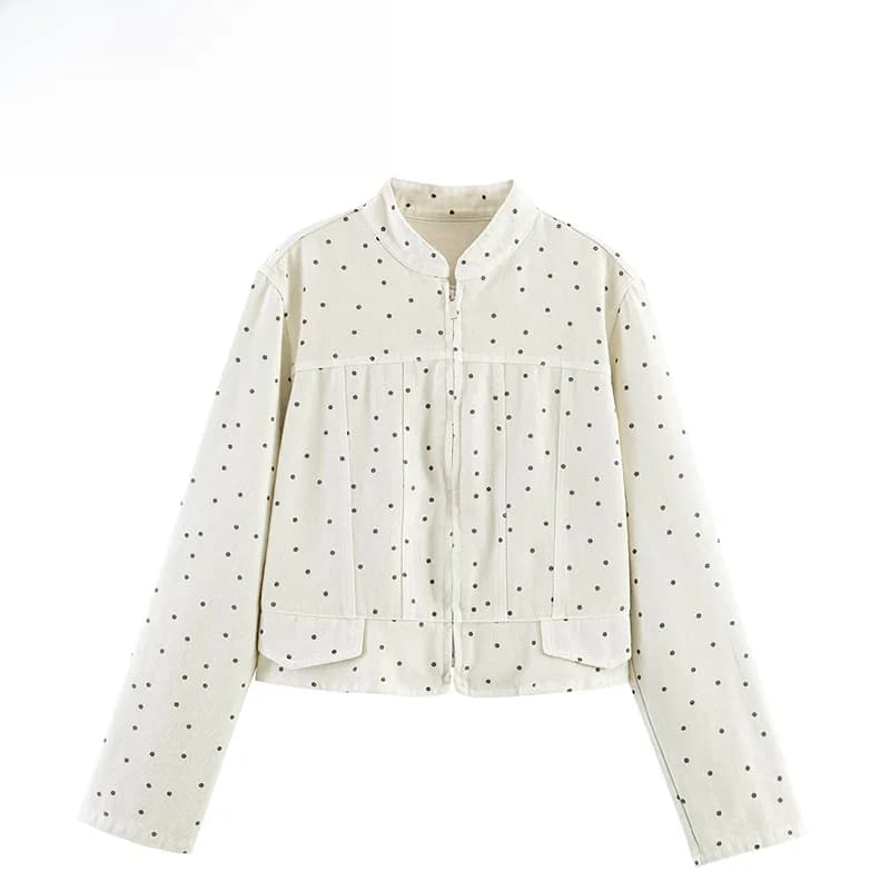 Fashionable Polka Dot Waist-Cinching Jacket Women's Standard Fit Polyester Long Sleeve Outerwear for Summer 2026