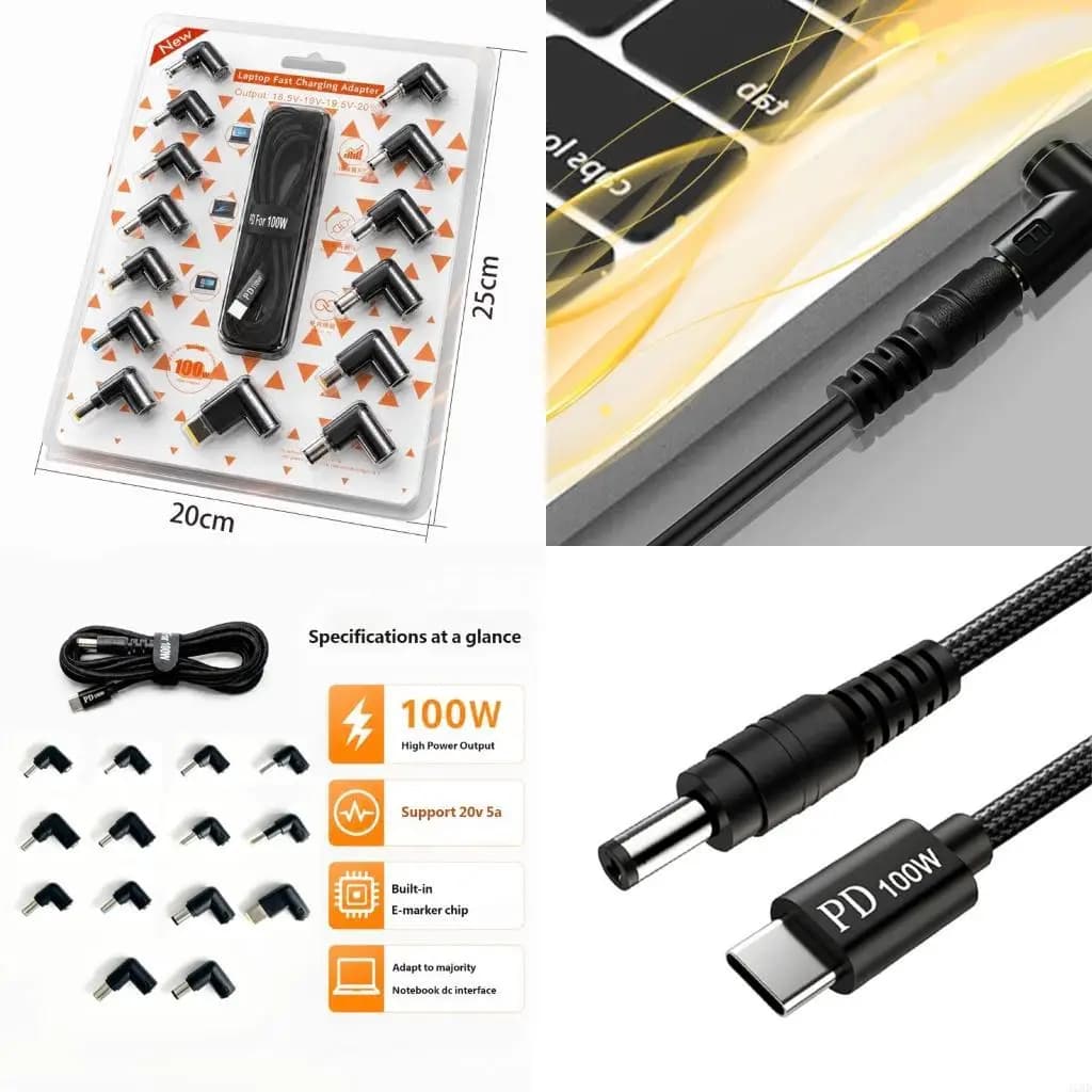 J1HD 100WPD To Laptop Charging Cable 14 Interchangeable Connectors Adapter For Travel 2M