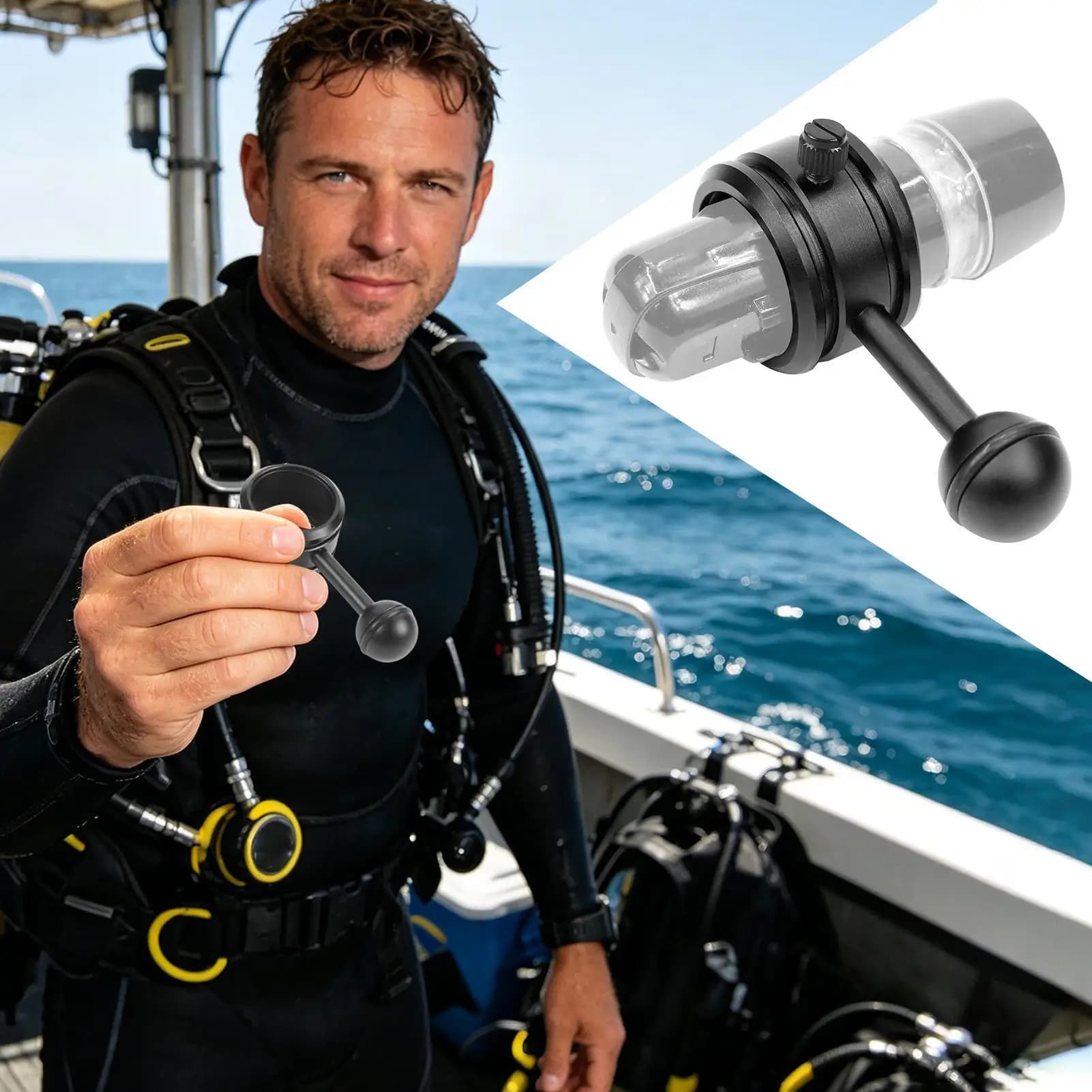 Clip per torcia subacquea in lega di alluminio, facile installazione, morsetto a testa sferica per luce subacquea, per fotografia subacquea e action camera