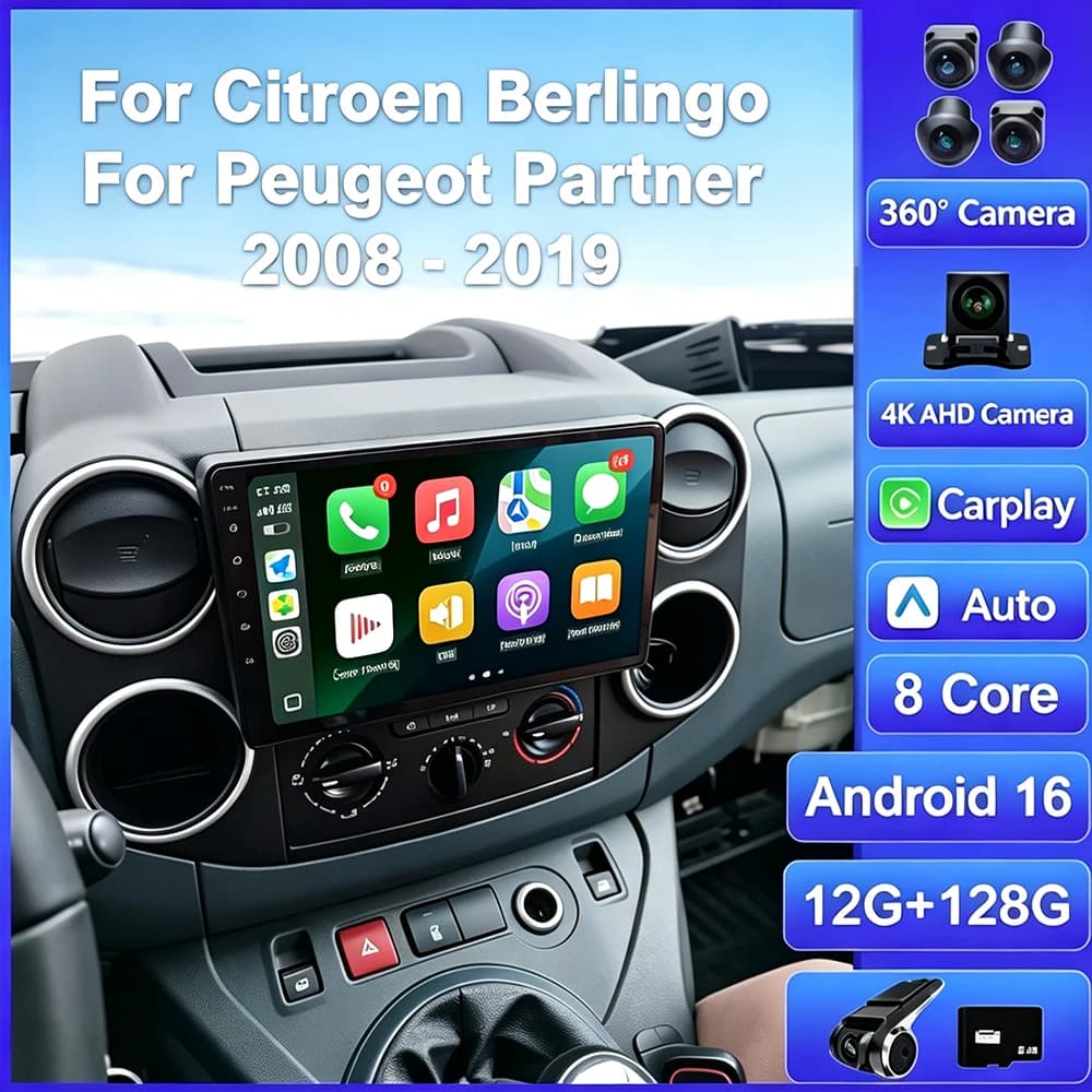 Android 16 Car Radio 4G+WIFI Carplay For Citroen Berlingo For Peugeot Partner 2008 - 2019 Navigation GPS Car Multimedia Player