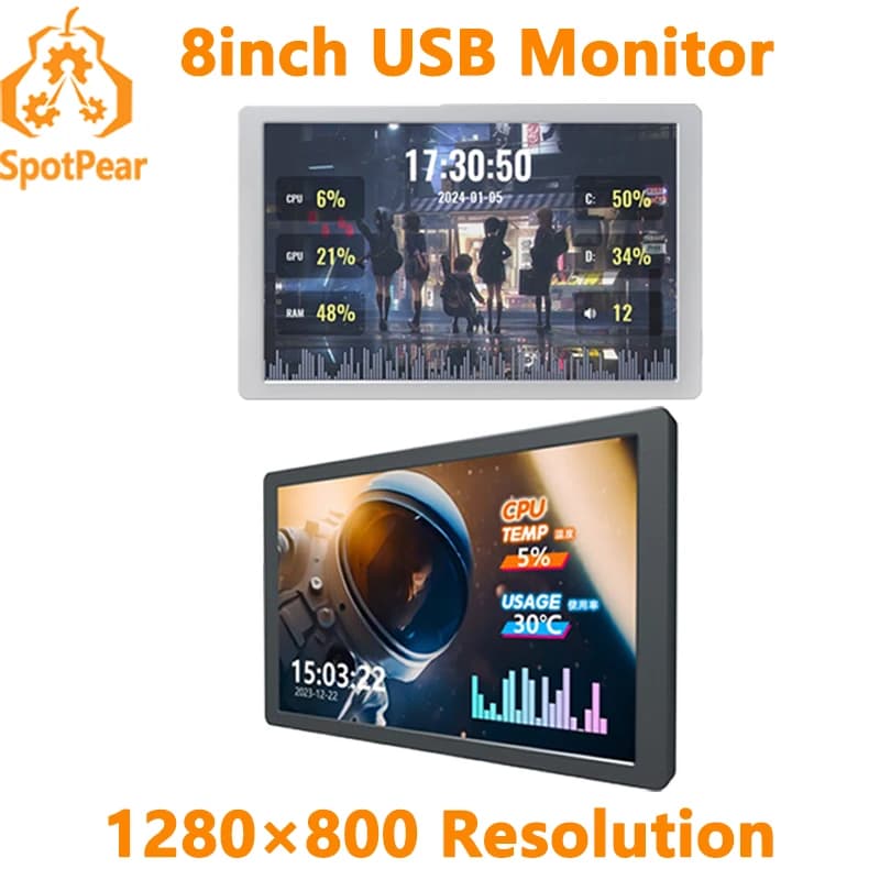 8 pollici LCD 1280x800 Computer PC Monitor Display schermo secondario TypeC USB CPU RAM