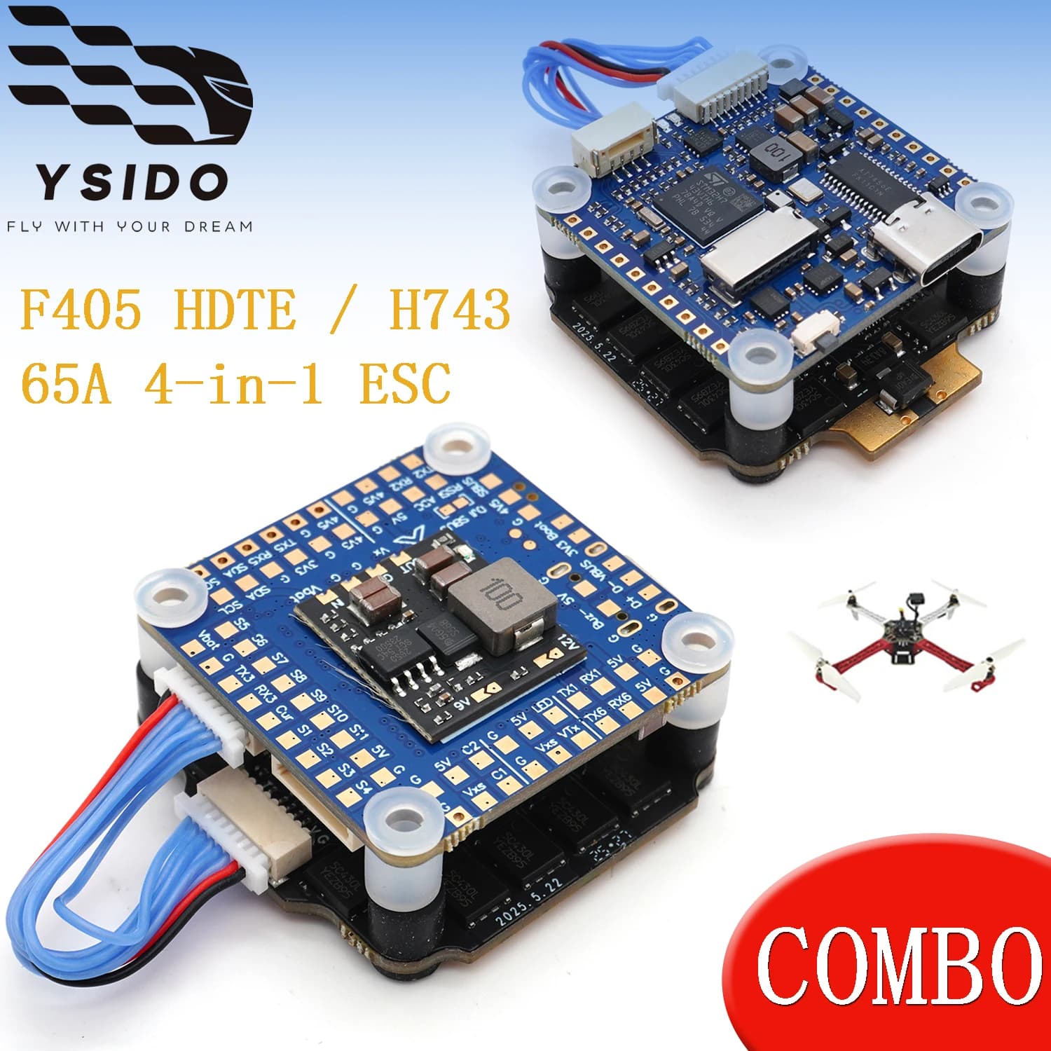 YSIDO F405 H743 Flight Controller e Combo ESC 4-in-1 AM32 65A per Droni FPV RC Quadricottero Accessori per Modelli Fai-da-Te