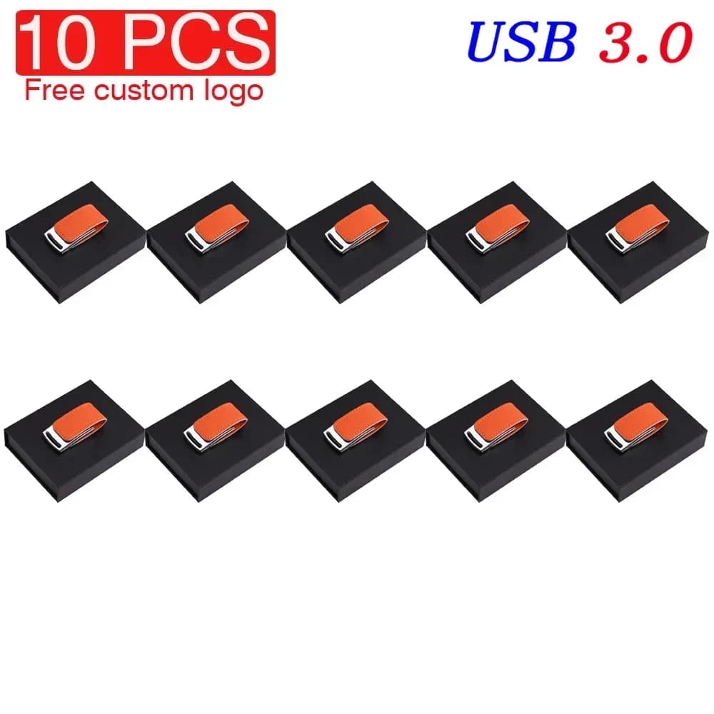 USB3.0 10PCS Lotto USB 3.0 Flash Drive Memory Stick Logo personalizzato gratuito Penna in pelle Dispositivo di archiviazione Scatola bianca Pendrive 128GB