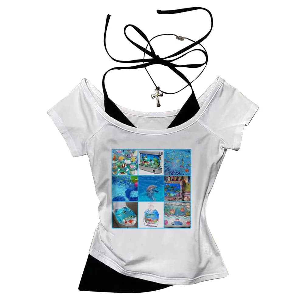 Frutiger Aero t-shirt women Colorful Pop Culture anime Y2k top tees Trendy Classic Grunge Graphic aesthetic