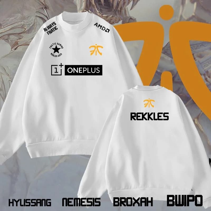 Fnatic Team Jersey League S9 Grand Final FNC Thin round Neck Sweatshirt Long Sleeve Hoodie Unisex Cotton Geometric Print Casu...