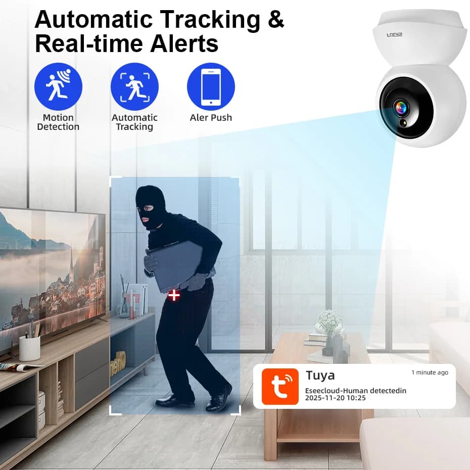FUERS 5MP HD Telecamera WIFI di sicurezza interna per baby monitor Telecamera per cani Rilevazione movimento Tuya Smart Home Funziona con Alexa