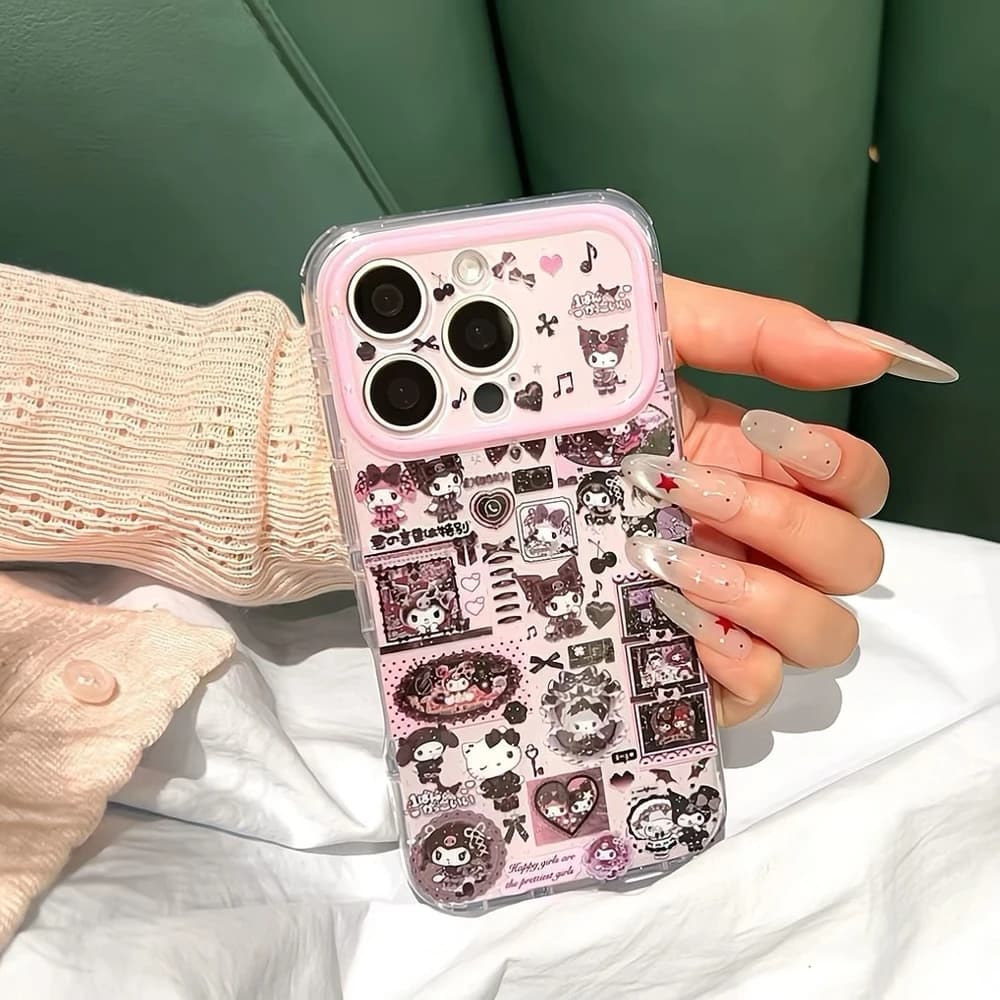 Fashion Japanese Cute Cartoon Sanrio Kuromi Phone Case For iPhone 17 16 15 14 13 Pro Max Case Shockproof Hard Cover With Lanyard