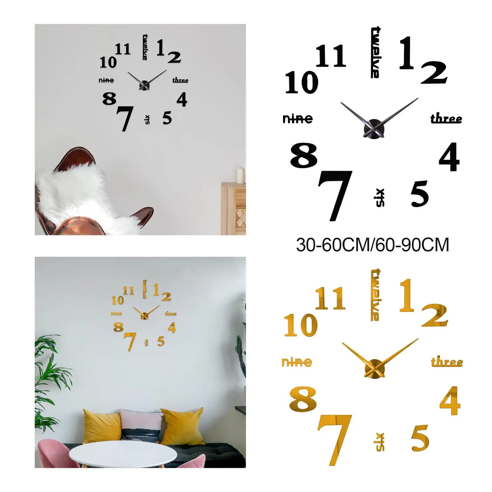 Modern Wall Clock Acrylic Frameless Sticker Decal Digital Clock Hanging DIY Silent for Bedroom Farmhouse Ornament