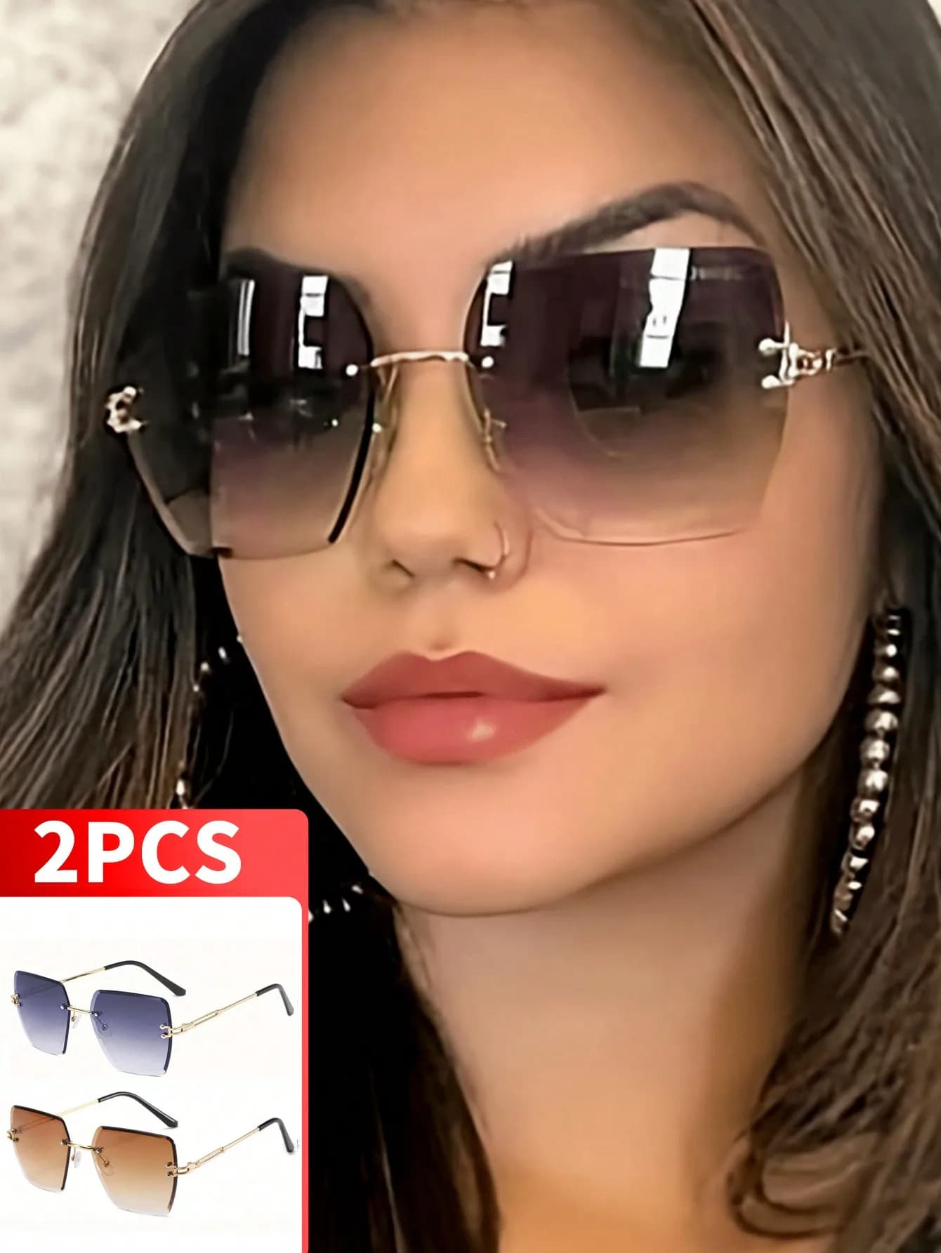 2 occhiali decorativi alla moda senza montatura con lenti quadrate, per il ritorno a scuola