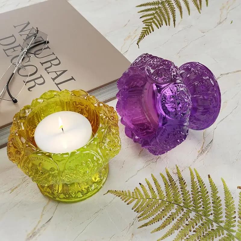 Flower Candle Holder Mold Home Decor Candle Holder Resin Casting Mold Flexible Reusable Art Craft Making Mould For Storage Box