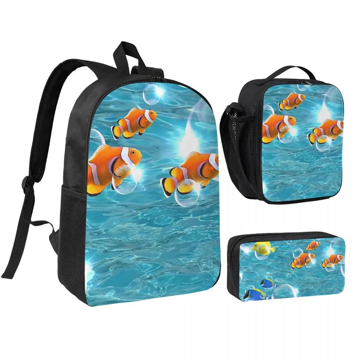 Zaino Frutiger Aqua per ragazzi e ragazze, borsa per libri, borsa da scuola, borse a tracolla, 3 pezzi, borsa termica per il pranzo, astuccio per matite