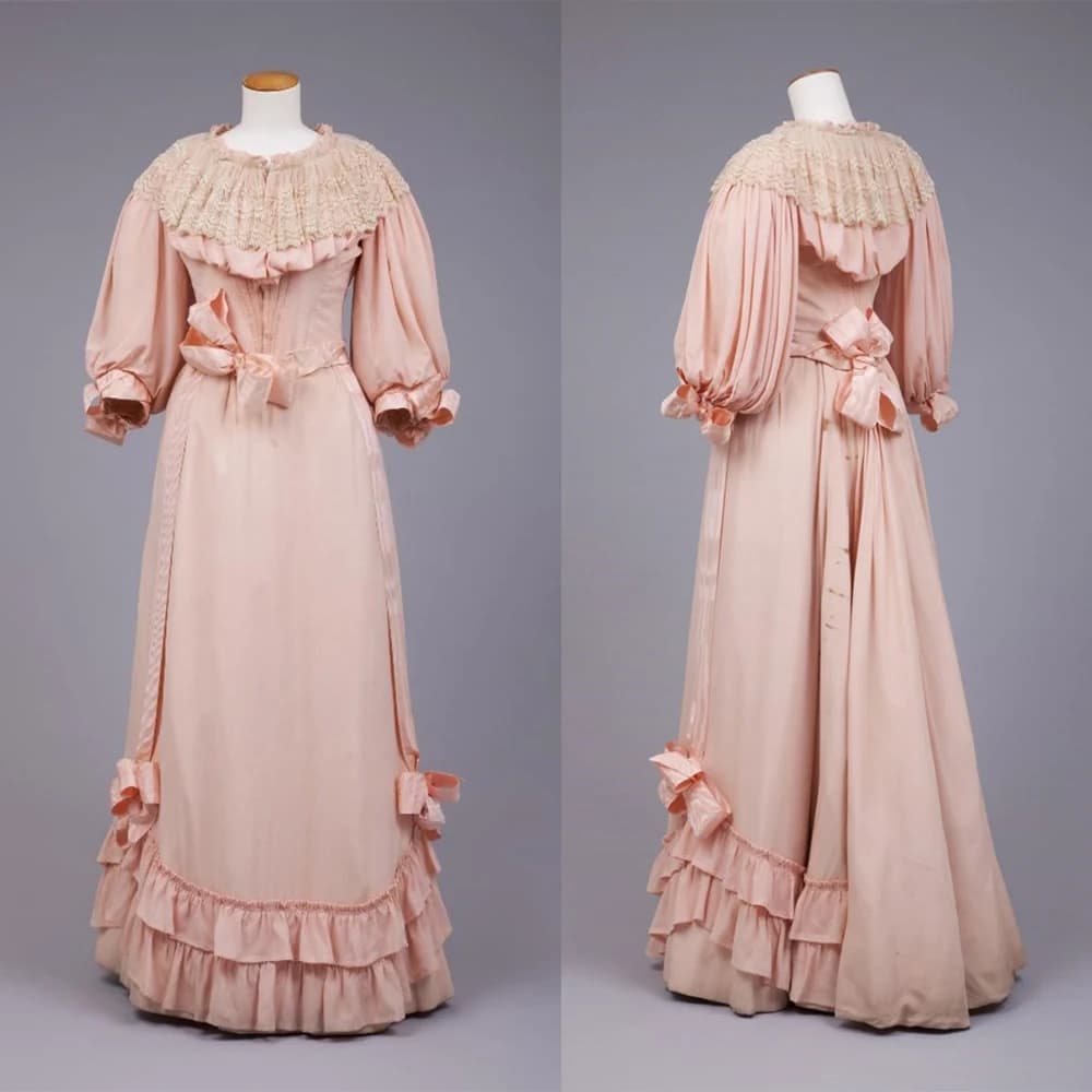Abito pomeridiano del 1890, duchessa edoardiana vittoriana, abito da ballo rosa, gotico, guerra civile, costume da passeggio in maschera di Belle del sud