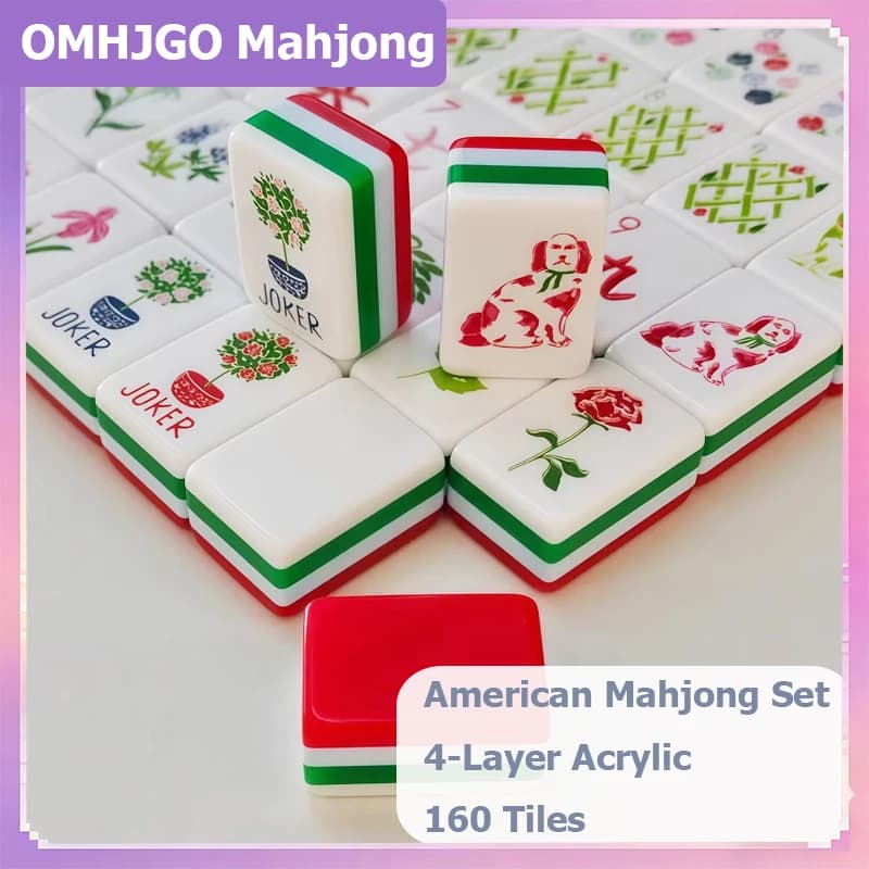 Set di Tessere Mahjong Rosse Americane con Spedizione Gratuita, Tessere in Acrilico Incise a 4 Strati per Intrattenimento Familiare e Adulti